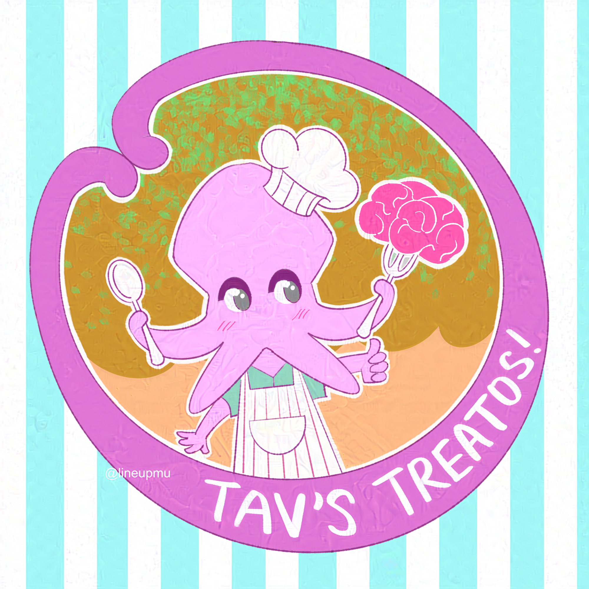 A variant of the Tav's Treatos logo, where the circle is replaced with a takoyaki.